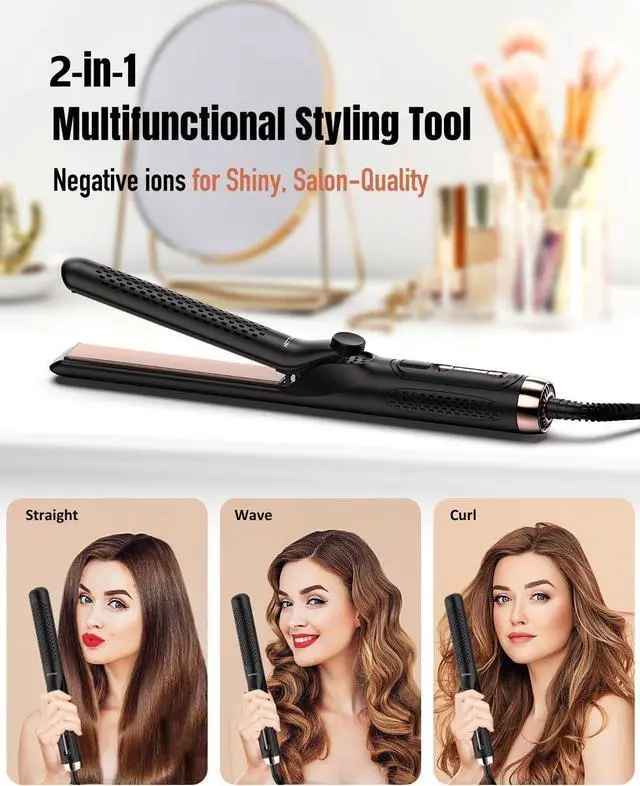 Alt view image 4 of 6 - 360° Airflow Styler Curling Iron, 2 in 1 Hair Straightener and Curler with Vented Cool Air to Lock in Style, 1.25 Inch Extra Long Flat Iron Curling Iron in One, Dual Voltage for Travel, LCD Display