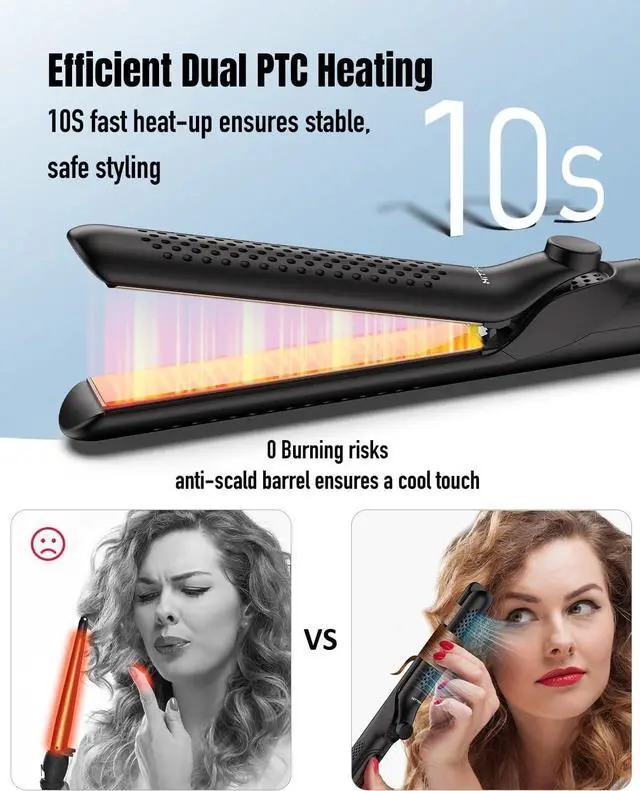 Alt view image 5 of 6 - 360° Airflow Styler Curling Iron, 2 in 1 Hair Straightener and Curler with Vented Cool Air to Lock in Style, 1.25 Inch Extra Long Flat Iron Curling Iron in One, Dual Voltage for Travel, LCD Display