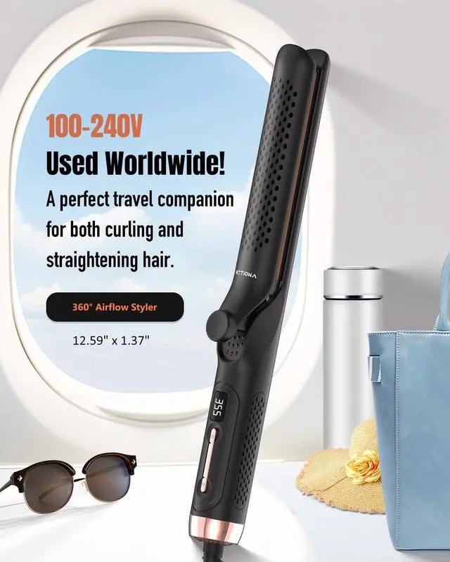 Alt view image 6 of 6 - 360° Airflow Styler Curling Iron, 2 in 1 Hair Straightener and Curler with Vented Cool Air to Lock in Style, 1.25 Inch Extra Long Flat Iron Curling Iron in One, Dual Voltage for Travel, LCD Display