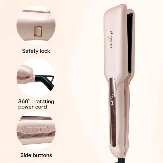 Alt view image 2 of 7 - Flat Iron Hair Straightener and Curler 2 in 1, Travel Portable Dual Voltage Hair Irons for Thick Hair, Wide Ionic Straightener 1.6-Inch, 30S Fast Heating, LCD Display, Smooth & Frizzy, Pink