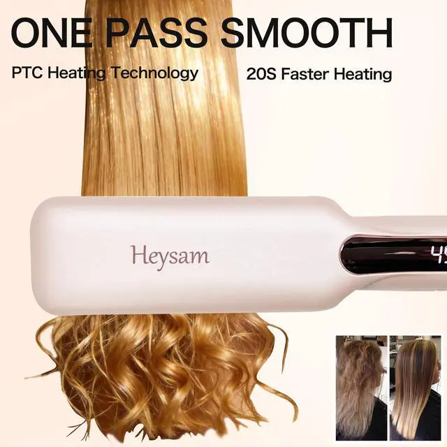 Alt view image 5 of 7 - Flat Iron Hair Straightener and Curler 2 in 1, Travel Portable Dual Voltage Hair Irons for Thick Hair, Wide Ionic Straightener 1.6-Inch, 30S Fast Heating, LCD Display, Smooth & Frizzy, Pink