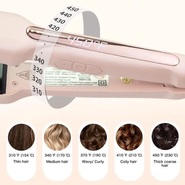 Alt view image 3 of 7 - Flat Iron Hair Straightener and Curler 2 in 1, Travel Portable Dual Voltage Hair Irons for Thick Hair, Wide Ionic Straightener 1.6-Inch, 30S Fast Heating, LCD Display, Smooth & Frizzy, Pink