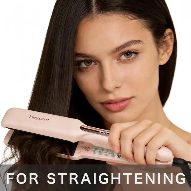 Alt view image 6 of 7 - Flat Iron Hair Straightener and Curler 2 in 1, Travel Portable Dual Voltage Hair Irons for Thick Hair, Wide Ionic Straightener 1.6-Inch, 30S Fast Heating, LCD Display, Smooth & Frizzy, Pink