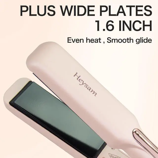 Alt view image 4 of 7 - Flat Iron Hair Straightener and Curler 2 in 1, Travel Portable Dual Voltage Hair Irons for Thick Hair, Wide Ionic Straightener 1.6-Inch, 30S Fast Heating, LCD Display, Smooth & Frizzy, Pink