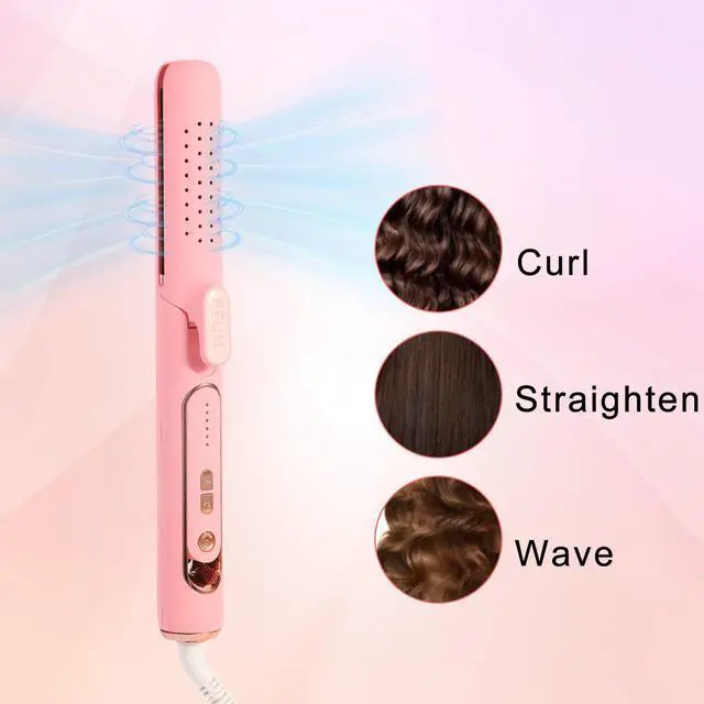 Alt view image 3 of 7 - 2 in 1 Hair Straightener and Curler, Airflow Styler Curling Iron - Titanium Flat Iron Hair Straightener for Long-Lasting Curls and Straightener, Dual Voltage & Adjustable Temps 360° Curling Wand