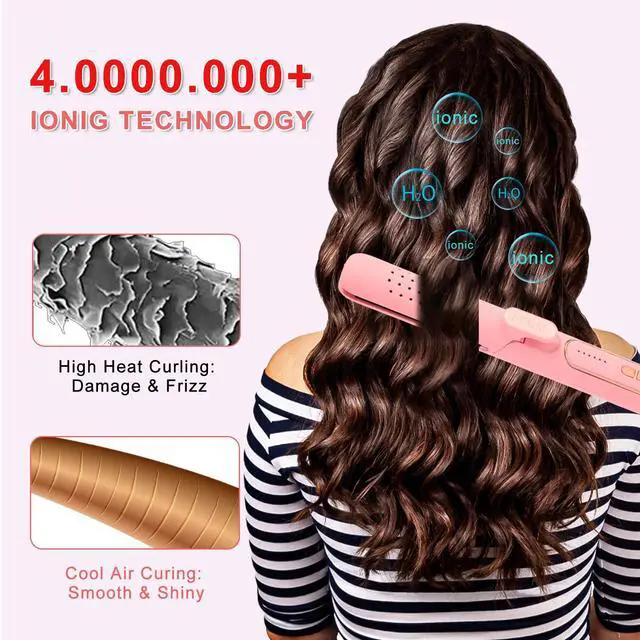 Alt view image 4 of 7 - 2 in 1 Hair Straightener and Curler, Airflow Styler Curling Iron - Titanium Flat Iron Hair Straightener for Long-Lasting Curls and Straightener, Dual Voltage & Adjustable Temps 360° Curling Wand