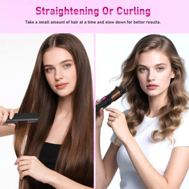 Alt view image 2 of 7 - Cordless Hair Straightener, 2 in 1 Ceramic Flat Iron and Curler with Hairpin, 6 Levels of Temperature Adjustment, 4500mAh Battery, Type-C Charging, Portable Hair Straightener for Travel (Black)