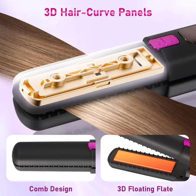 Alt view image 4 of 7 - Cordless Hair Straightener, 2 in 1 Ceramic Flat Iron and Curler with Hairpin, 6 Levels of Temperature Adjustment, 4500mAh Battery, Type-C Charging, Portable Hair Straightener for Travel (Black)