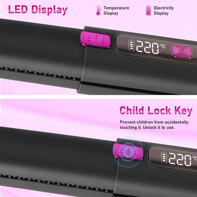 Alt view image 5 of 7 - Cordless Hair Straightener, 2 in 1 Ceramic Flat Iron and Curler with Hairpin, 6 Levels of Temperature Adjustment, 4500mAh Battery, Type-C Charging, Portable Hair Straightener for Travel (Black)