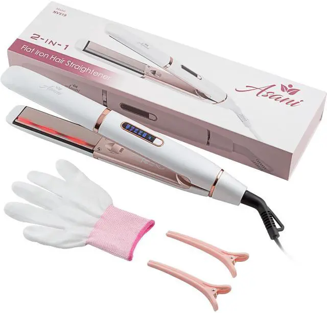 Main image of 2-in-1 Flat Iron Hair Straightener and Curler - Negative Ion Technology, Anti-Frizz Ceramic Coating, 5 Heat Settings - Fast Heating Styling Tool for Versatile Looks - Portable