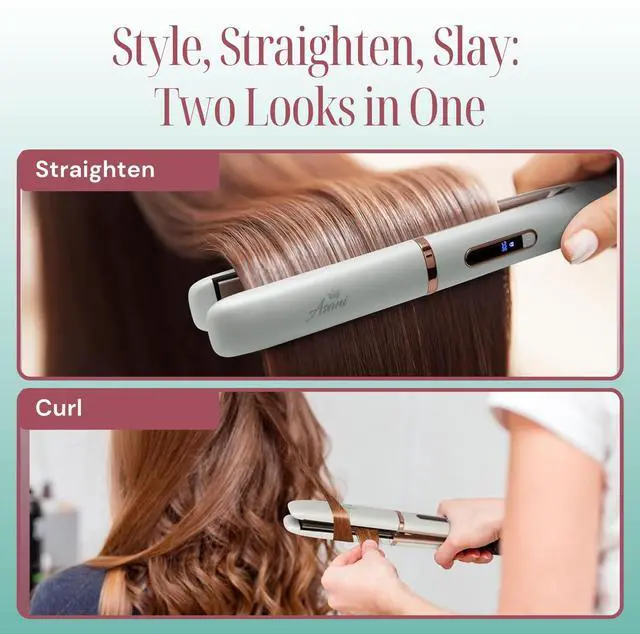 Alt view image 3 of 6 - 2-in-1 Flat Iron Hair Straightener and Curler - Negative Ion Technology, Anti-Frizz Ceramic Coating, 5 Heat Settings - Fast Heating Styling Tool for Versatile Looks - Portable