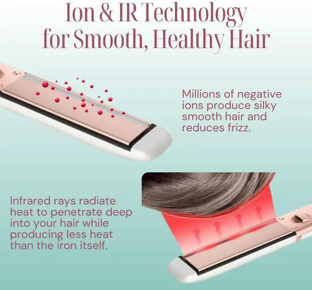 Alt view image 4 of 6 - 2-in-1 Flat Iron Hair Straightener and Curler - Negative Ion Technology, Anti-Frizz Ceramic Coating, 5 Heat Settings - Fast Heating Styling Tool for Versatile Looks - Portable