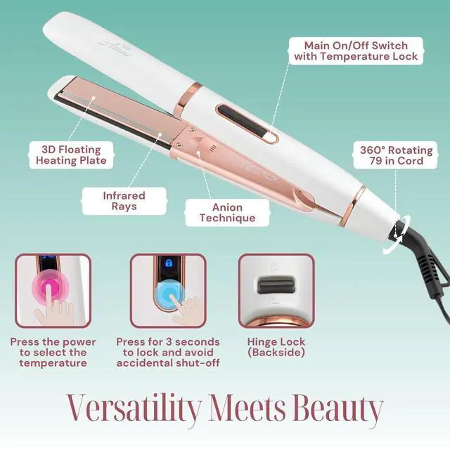 Alt view image 5 of 6 - 2-in-1 Flat Iron Hair Straightener and Curler - Negative Ion Technology, Anti-Frizz Ceramic Coating, 5 Heat Settings - Fast Heating Styling Tool for Versatile Looks - Portable