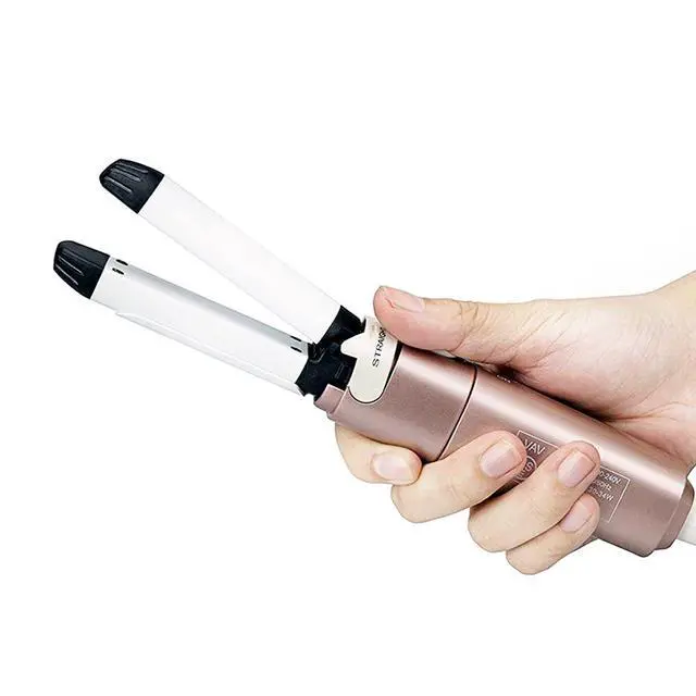 Alt view image 4 of 7 - Mini Travel 2 in 1 Curling Iron Small Hair Straightener and Curler Dual Voltage Flat Iron,1 Inch Hair Iron,Ceramic Portable Curling Wand,for Short Hair,Curls Bangs (Rose Gold)