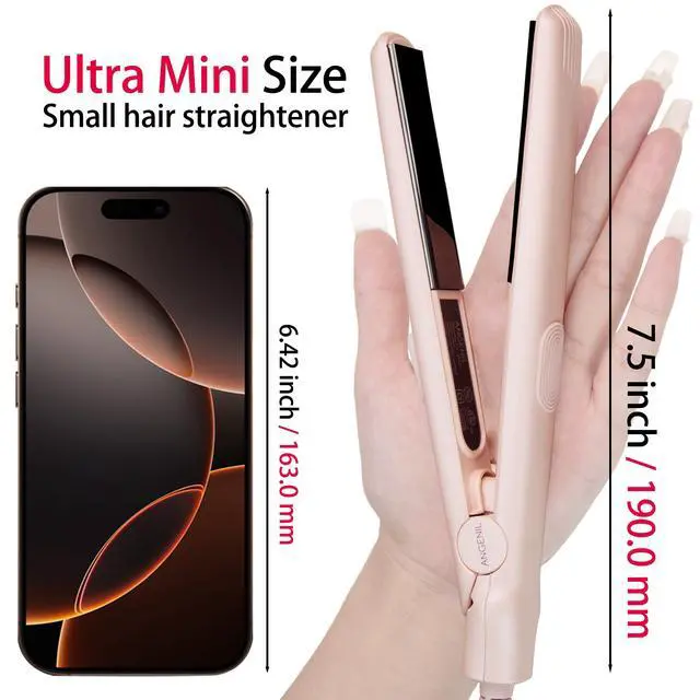 Alt view image 2 of 7 - Pro Ultra Mini Titanium Flat Iron Hair Straightener and Curler 2 in 1, Dual Voltage Mini Hair Iron, 0.7 inch 20S Fast Heat Small Hair Straightener, Suitable for Short Hair and Bangs