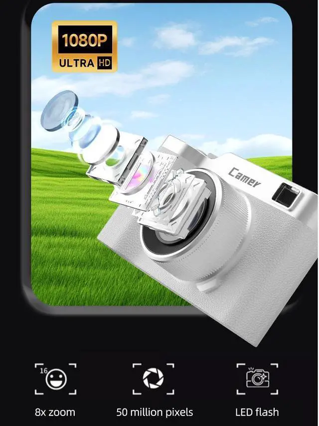 Alt view image 7 of 7 - Autofocus Digital Camera for Photography Vlogging,Built in mini Games and 32GB Memory Card,1080P HD Front and Rear Dual Selfie Digital Camera for Teens Adults