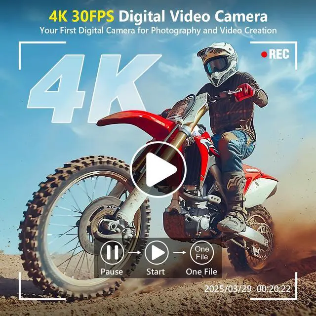 Alt view image 2 of 7 - 4K Digital Camera for Photography Autofocus, 64MP WiFi Vlogging Camera for YouTube with 2 Batteries, SD Card, 3" 180°Flip Screen Selfie Compact Travel Camera for Teens with 16X Zoom