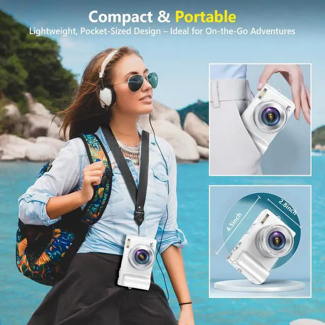 Alt view image 5 of 7 - 4K Digital Camera for Photography Autofocus, 64MP WiFi Vlogging Camera for YouTube with 2 Batteries, SD Card, 3" 180°Flip Screen Selfie Compact Travel Camera for Teens with 16X Zoom