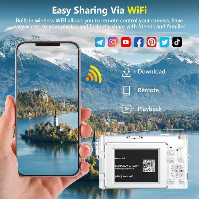 Alt view image 4 of 7 - 4K Digital Camera for Photography Autofocus, 64MP WiFi Vlogging Camera for YouTube with 2 Batteries, SD Card, 3" 180°Flip Screen Selfie Compact Travel Camera for Teens with 16X Zoom