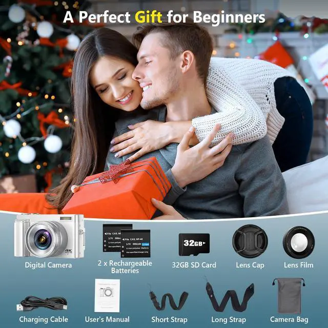 Alt view image 7 of 7 - 4K Digital Camera for Photography Autofocus, 64MP WiFi Vlogging Camera for YouTube with 2 Batteries, SD Card, 3" 180°Flip Screen Selfie Compact Travel Camera for Teens with 16X Zoom