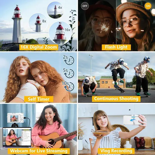 Alt view image 6 of 7 - 4K Digital Camera for Photography Autofocus, 64MP WiFi Vlogging Camera for YouTube with 2 Batteries, SD Card, 3" 180°Flip Screen Selfie Compact Travel Camera for Teens with 16X Zoom