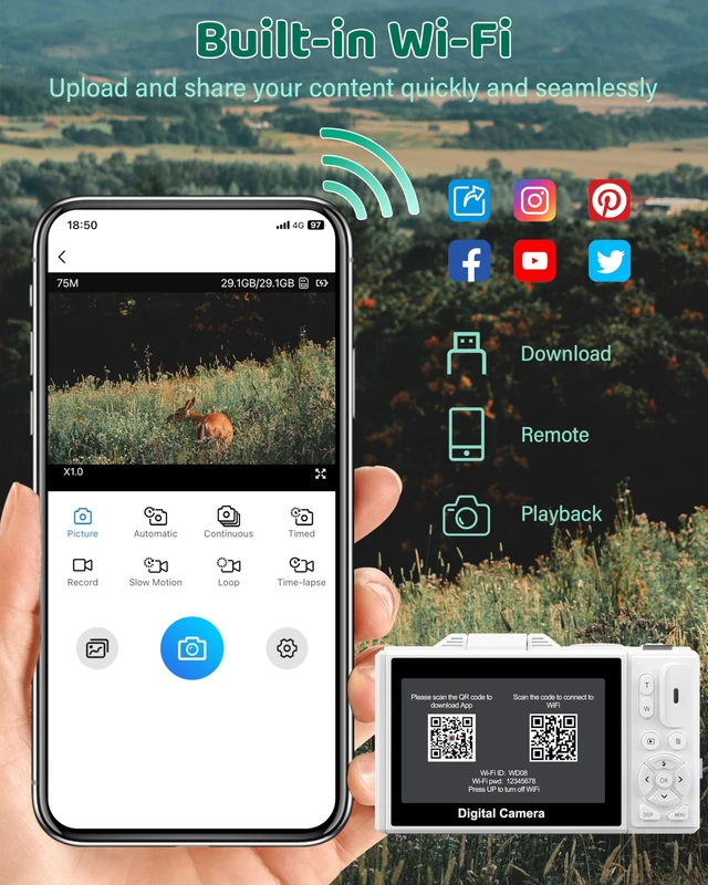 Alt view image 5 of 7 - 5K Digital Camera WiFi Cameras for Photography 75MP UHD Autofocus Vlogging 5K 75MP White, WiFi Autofocus Vlogging Camera for YouTube, Compact 3" 180° Flip Screen, 18X Zoom, 32GB Card, Batteries