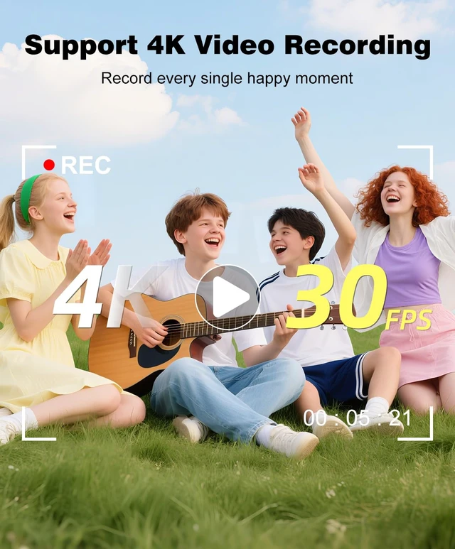Alt view image 2 of 7 - 4K Digital Camera for Photography, Autofocus 64MP Vlogging Camera for YouTube Video, Rear and Front Cameras, 16X Zoom Compact Anti-Shake Camera for Teens with 2 Batteries, 32GB Card, Black