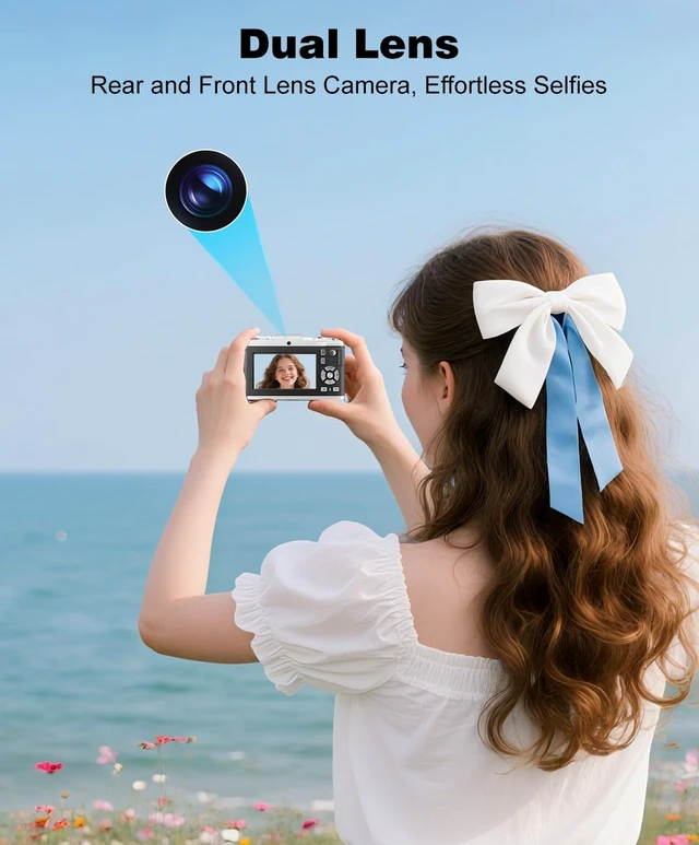 Alt view image 4 of 7 - 4K Digital Camera for Photography, Autofocus 64MP Vlogging Camera for YouTube Video, Rear and Front Cameras, 16X Zoom Compact Anti-Shake Camera for Teens with 2 Batteries, 32GB Card, Black
