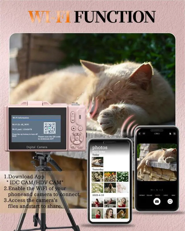 Alt view image 4 of 7 - 4K Digital Camera for Beginners & Teens, Compact Vlogging Camera with 180° Flip Screen, Autofocus, Easy-to-Use for Travel & YouTube, 18X Zoom, WiFi, 2 Batteries, 32GB Card