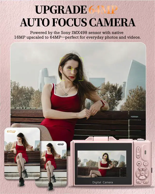 Alt view image 3 of 7 - 4K Digital Camera for Beginners & Teens, Compact Vlogging Camera with 180° Flip Screen, Autofocus, Easy-to-Use for Travel & YouTube, 18X Zoom, WiFi, 2 Batteries, 32GB Card