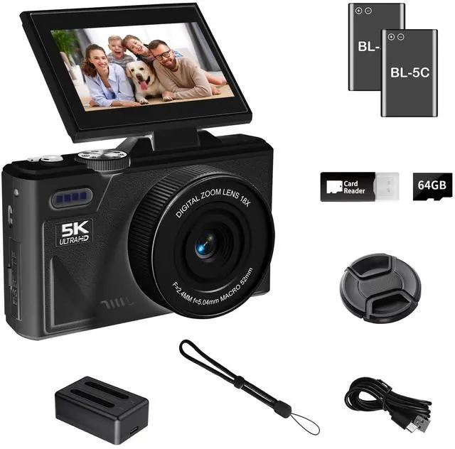 Main image of 5K Digital Camera for Photography with WiFi, 75MP Ultra HD Vlogging Camera for YouTube with 3" 180° Flip Screen,18X Zoom Autofocus Compact Cameras for Beginners Teens with 64GB SD Card.