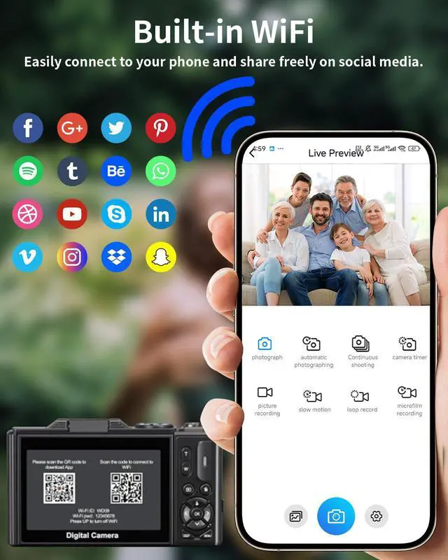 Alt view image 5 of 7 - 5K Digital Camera for Photography with WiFi, 75MP Ultra HD Vlogging Camera for YouTube with 3" 180° Flip Screen,18X Zoom Autofocus Compact Cameras for Beginners Teens with 64GB SD Card.