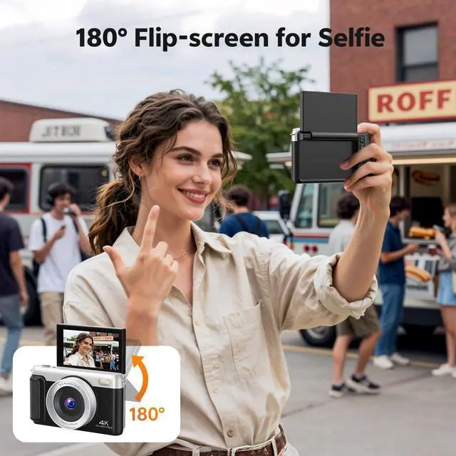 Alt view image 4 of 7 - 4K Digital Camera for Photography, 75MP Vlogging Cameras with Flip Screen | Built-in Wifi, 2500 mAh Battery, Autofocus, 16x Zoom, App Control, Compact Travel Camera for Beginners, Teens, Kids, Black