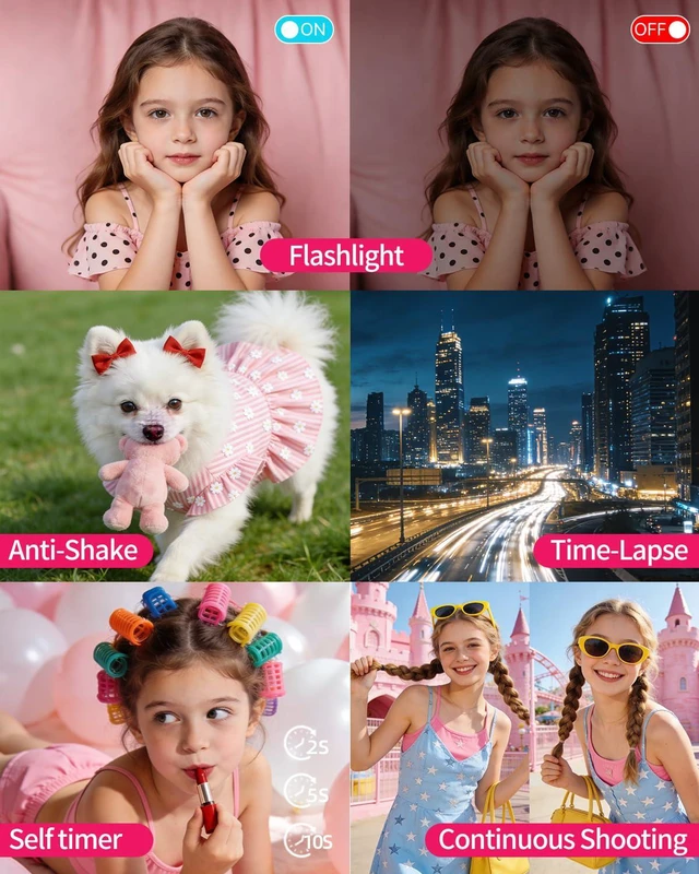 Alt view image 6 of 6 - 4K Digital Camera for Photography Autofocus,64MP WiFi Vlogging Camera with 3 180° Flip Screen for YouTube,18X Zoom Travel Camera for Beginners,32GB Card & Rechargeable Battery (Pink)
