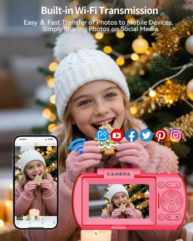 Alt view image 5 of 6 - 4K Digital Camera for Photography Autofocus,64MP WiFi Vlogging Camera with 3 180° Flip Screen for YouTube,18X Zoom Travel Camera for Beginners,32GB Card & Rechargeable Battery (Pink)