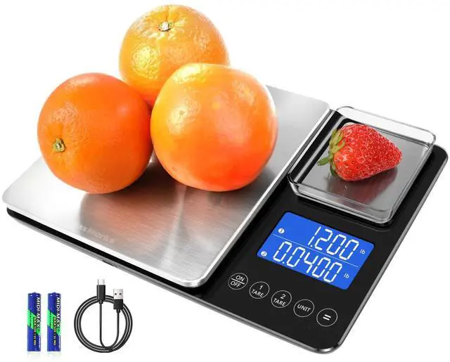 Main image of Precision Dual Platform Kitchen Scale Measure Bulk and Fine Ingredients Simultaneously 22 lb Max Capacity Stainless Steel and Glass Digital Scale with USB Charging and 2 Way Power (51069)