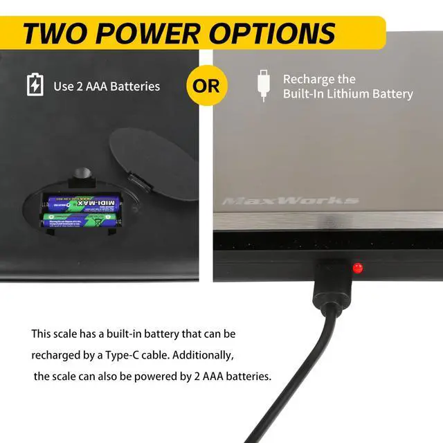 Alt view image 3 of 3 - Precision Dual Platform Kitchen Scale Measure Bulk and Fine Ingredients Simultaneously 22 lb Max Capacity Stainless Steel and Glass Digital Scale with USB Charging and 2 Way Power (51069)
