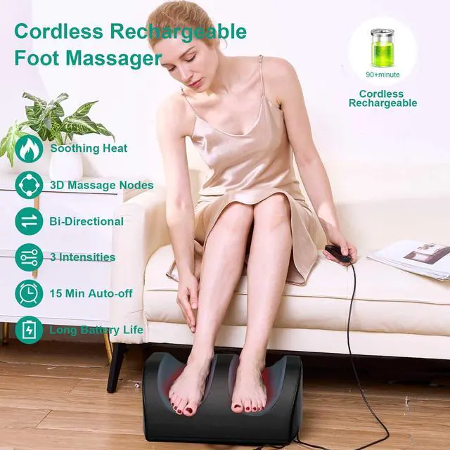 Alt view image 3 of 7 - Rechargeable Foot Massager with Heat, Cordless Shiatsu Foot Massager for Cord Remote Control, Heated Massage with Roller, Portable for Home/Office Use, Dad Gifts, Mom Gifts