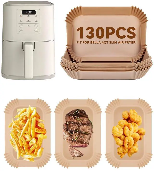 Main image of 130PCs Air Fryer Paper Liners for bella 4Qt Slim Air Fryer(3.3lb Capacity), Rectangular Airfryer Disposable Parchment Paper Liner, Non-Stick Food-grade Air-Frier Accessories Rectangle Free of Bleach