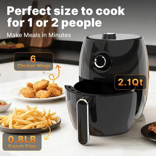 Alt view image 6 of 7 - Compact Air Fryer Small, 2.1QT, 4-in-1 Small Mini Airfryer Compact, Bake, Roast, Reheat, 98% Less Oil, Adjustable Temperature & Timer, Quiet, Nonstick & Dishwasher Safe Basket, BPA-Free, Black