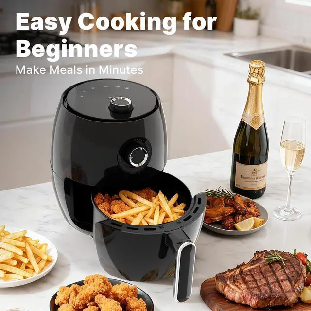 Alt view image 5 of 7 - Compact Air Fryer Small, 2.1QT, 4-in-1 Small Mini Airfryer Compact, Bake, Roast, Reheat, 98% Less Oil, Adjustable Temperature & Timer, Quiet, Nonstick & Dishwasher Safe Basket, BPA-Free, Black