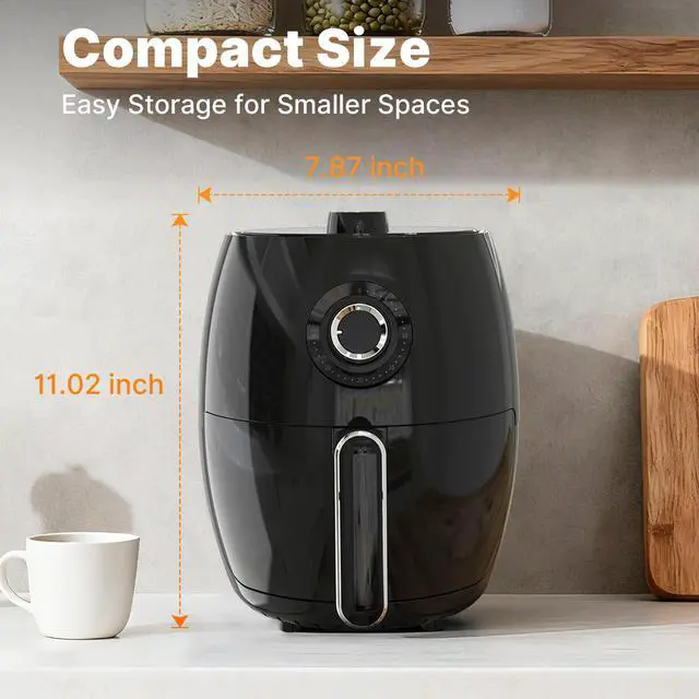 Alt view image 7 of 7 - Compact Air Fryer Small, 2.1QT, 4-in-1 Small Mini Airfryer Compact, Bake, Roast, Reheat, 98% Less Oil, Adjustable Temperature & Timer, Quiet, Nonstick & Dishwasher Safe Basket, BPA-Free, Black