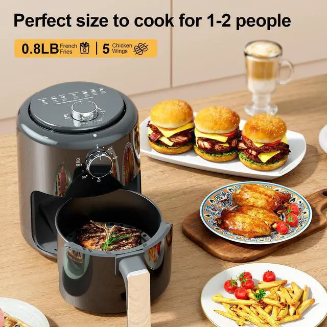 Alt view image 2 of 7 - Compact Air Fryer Small 2QT, 4-in-1 Small Mini Airfryer, Bake, Roast, Reheat, 98% Less Oil, Adjustable Temperature Control w/ 60min Timer, Quiet, Nonstick & Dishwasher Safe Basket, BPA-Free, Black