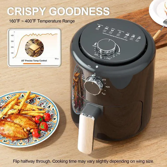 Alt view image 4 of 7 - Compact Air Fryer Small 2QT, 4-in-1 Small Mini Airfryer, Bake, Roast, Reheat, 98% Less Oil, Adjustable Temperature Control w/ 60min Timer, Quiet, Nonstick & Dishwasher Safe Basket, BPA-Free, Black