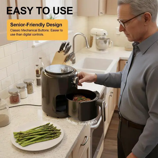 Alt view image 6 of 7 - Compact Air Fryer Small 2QT, 4-in-1 Small Mini Airfryer, Bake, Roast, Reheat, 98% Less Oil, Adjustable Temperature Control w/ 60min Timer, Quiet, Nonstick & Dishwasher Safe Basket, BPA-Free, Black