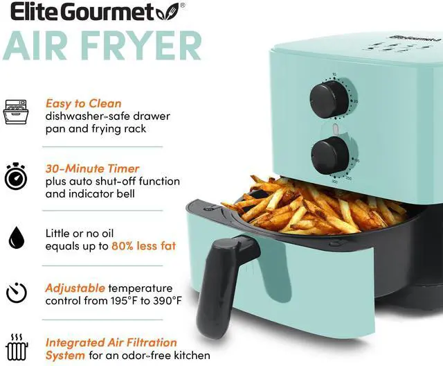 Alt view image 2 of 7 - EAF-3218BL Personal 1.1Qt Compact Space Saving Electric Hot Air Fryer Oil-Less Healthy Cooker, Timer & Temperature Controls, PFOA Free, Mint