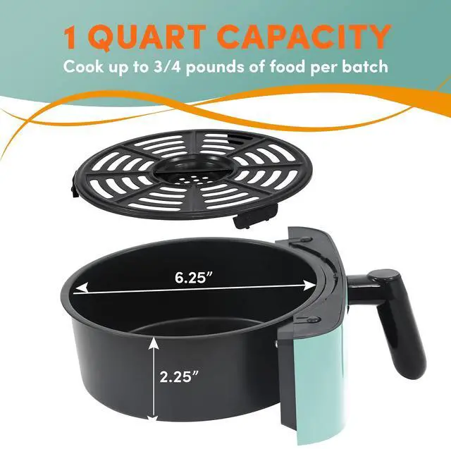 Alt view image 4 of 7 - EAF-3218BL Personal 1.1Qt Compact Space Saving Electric Hot Air Fryer Oil-Less Healthy Cooker, Timer & Temperature Controls, PFOA Free, Mint