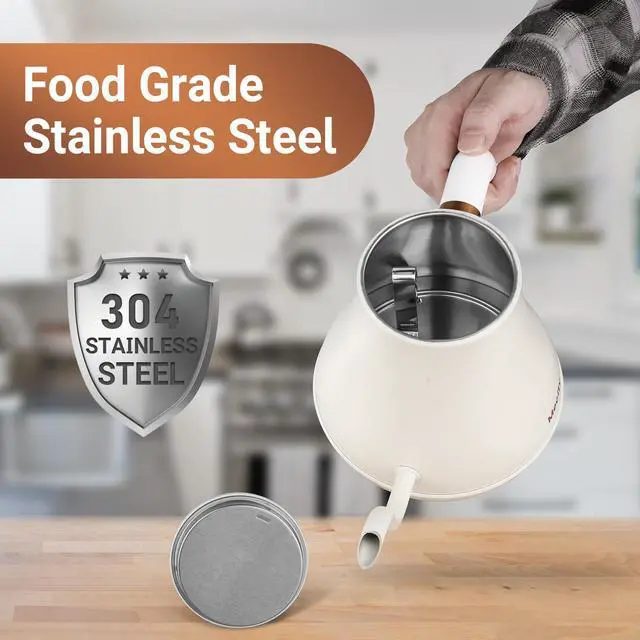 Alt view image 2 of 7 - Electric Kettle Stainless Steel Gooseneck Water Kettle Water Boiler for Pour Over Coffee Fast Heating, Auto Shut Off, 27 fl oz, 1000W, Milk White