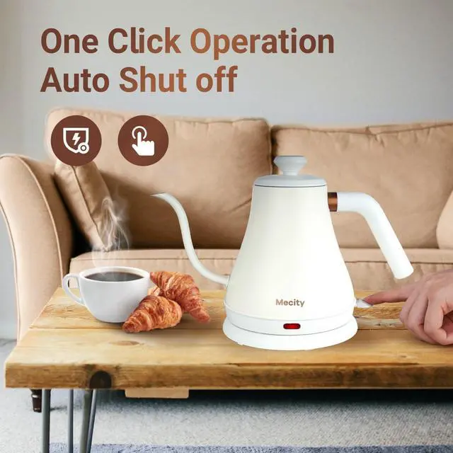 Alt view image 4 of 7 - Electric Kettle Stainless Steel Gooseneck Water Kettle Water Boiler for Pour Over Coffee Fast Heating, Auto Shut Off, 27 fl oz, 1000W, Milk White