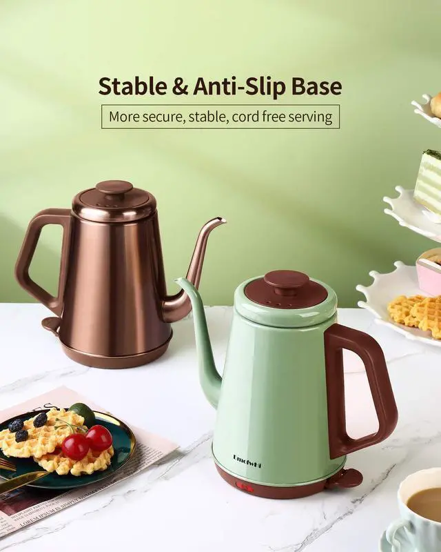 Alt view image 6 of 7 - 1000W Gooseneck Electric Kettle (1.0L),100% Stainless Steel BPA Free Tea Kettle with Auto Shut - Off Protection, Pour Over Coffee Kettle -Copper